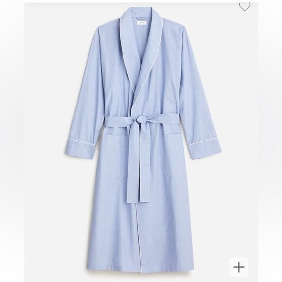 J. Crew Men’s Cotton Poplin Robe Size Large XL Blue Belted White Piping 2022 - Picture 1 of 9